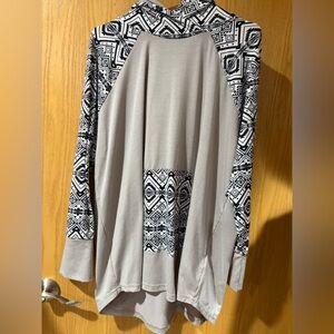 LuLaRoe Gray Hoodie with Black Tribal Design